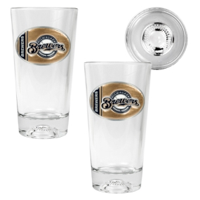 unknown Milwaukee Brewers 2pc Pint Ale Glass Set with Baseball Bottom