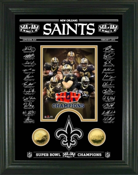 unknown New Orleans Saints Super Bowl XLIV Champs Signature Etched Glass 24KT Gold Coin Photo Mint