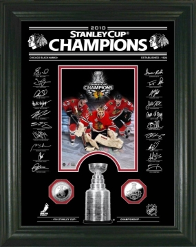 unknown Chicago Blackhawks Stanley Cup Signature Etched Glass 24kt Gold Coin Photo Mint