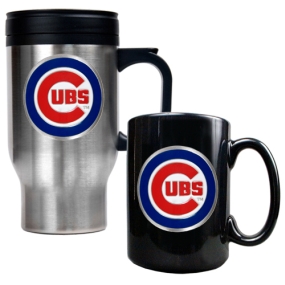 unknown Chicago Cubs Stainless Steel Travel Mug & Black Ceramic Mug Set