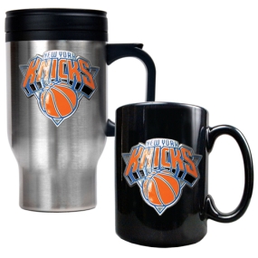 New York Knicks Stainless Steel Travel Mug & Black Ceramic Mug Set